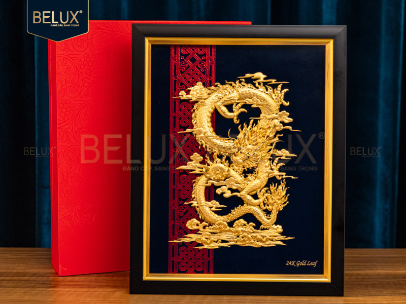 Tranh Thiên Long Bích Vân Dát Vàng 24k 34x27cm